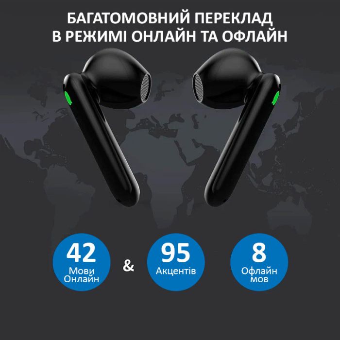 Навушники перекладач Timekettle WT2 Edge, AI двосторонній синхронний переклад, 42 мови, офлайн + онлайн Black