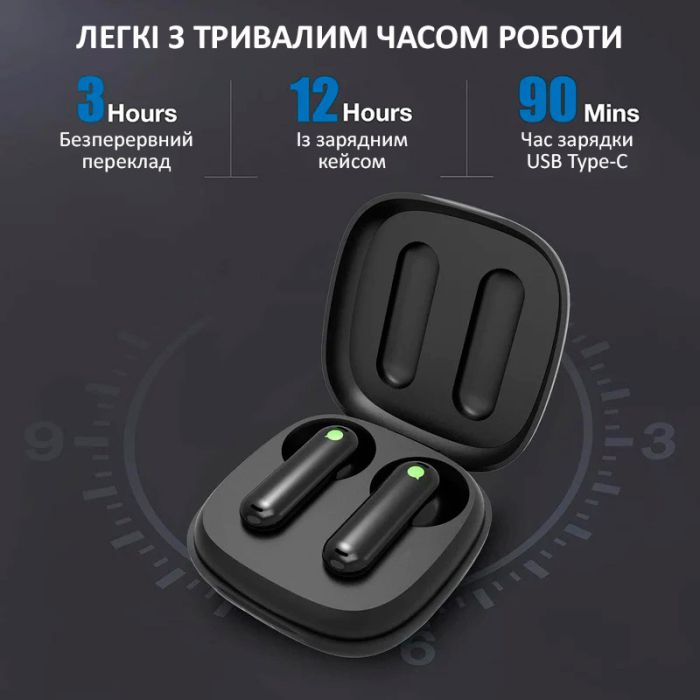 Навушники перекладач Timekettle WT2 Edge, AI двосторонній синхронний переклад, 42 мови, онлайн Black