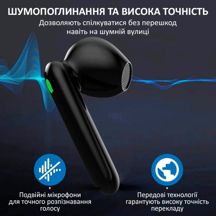 Навушники перекладач Timekettle WT2 Edge, AI двосторонній синхронний переклад, 42 мови, онлайн Black