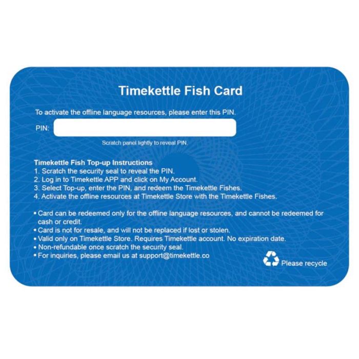 Карта поповнення Timekettle Fish Card x30 для перекладачів WT2, M3, Офлайн пакет мов