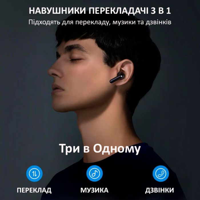 Навушники перекладач Timekettle M3 синхронний переклад, музика, дзвінки, 42 мови, онлайн Black