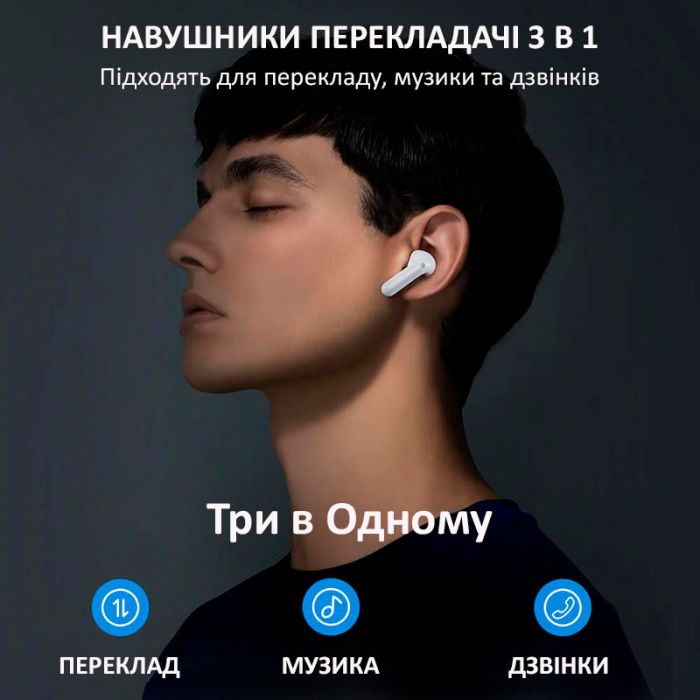 Навушники перекладач Timekettle M3 синхронний переклад, музика, дзвінки, 42 мови, онлайн White