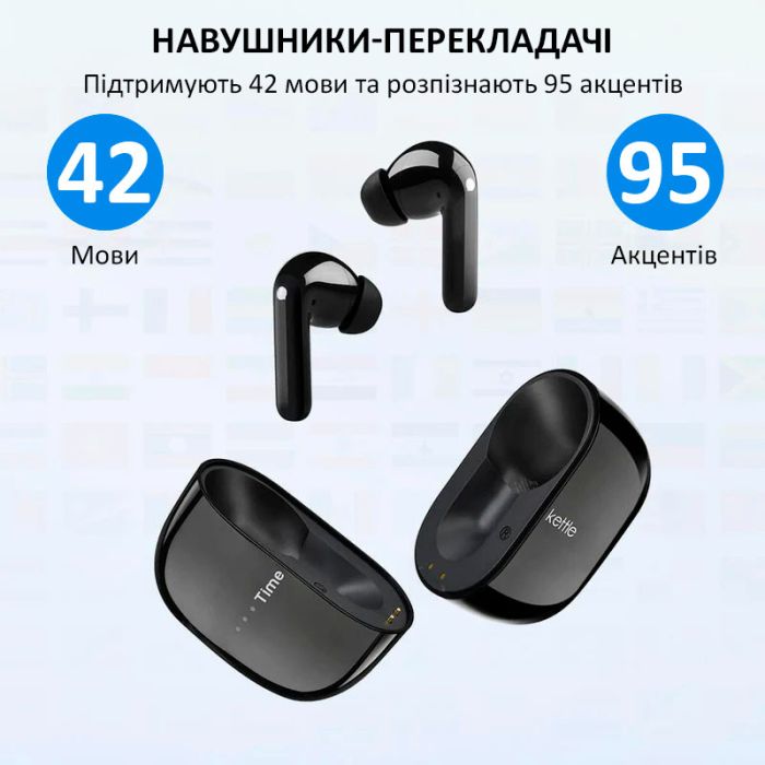 Навушники перекладач Timekettle M3 синхронний переклад, музика, дзвінки, 42 мови, офлайн + онлайн Black